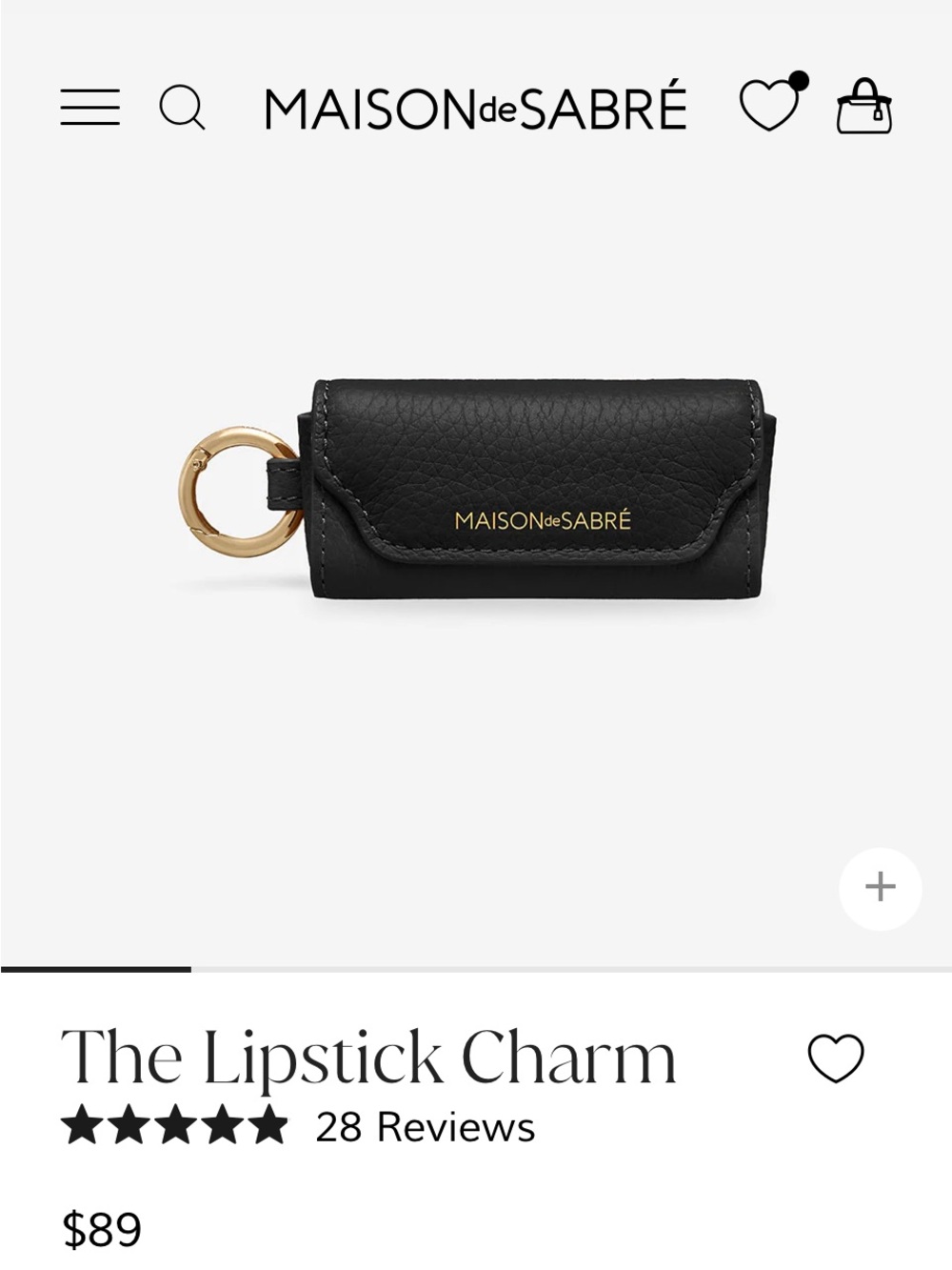 Maison de Sabre Lipstick Charm Key Ring in Black leather NWT